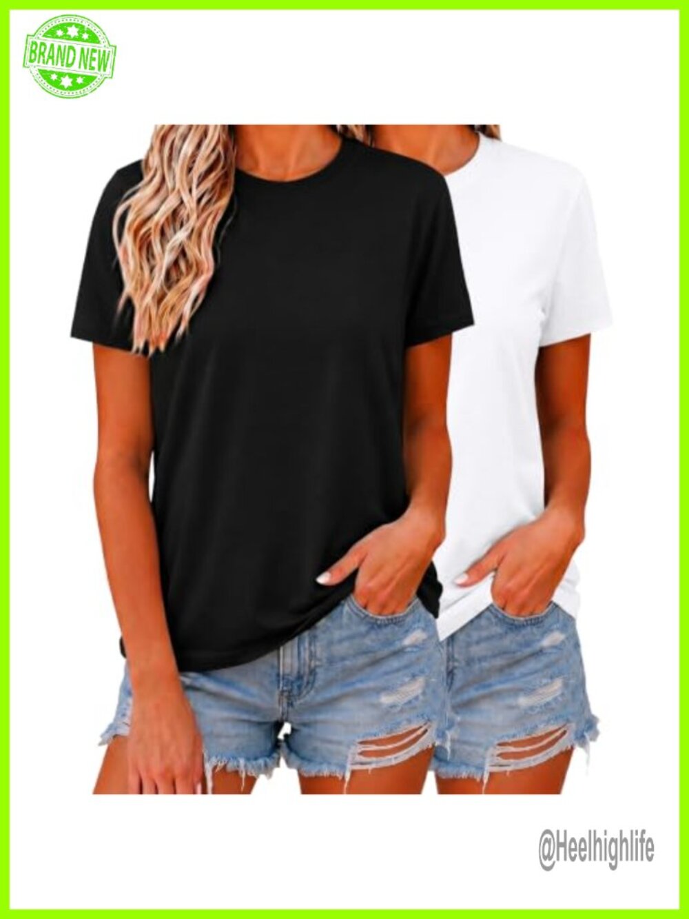 Women's 2 Pack Cotton Crewneck Short Sleeve Tees Soft Casual Summer Tops